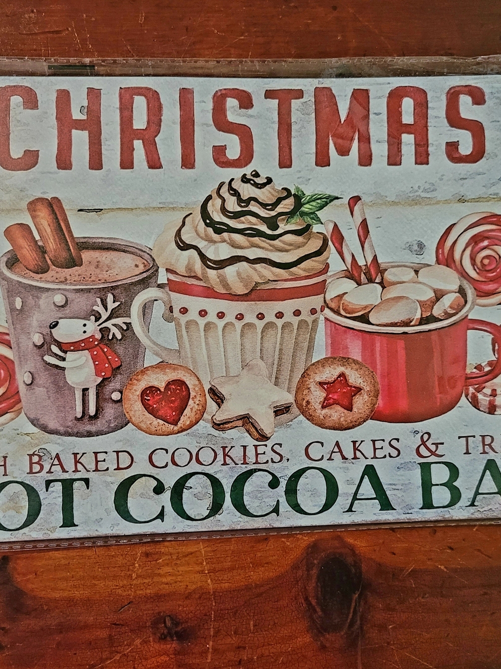 Christmas Hot Cocoa Sign with Festive Treats - Red, White, Cream